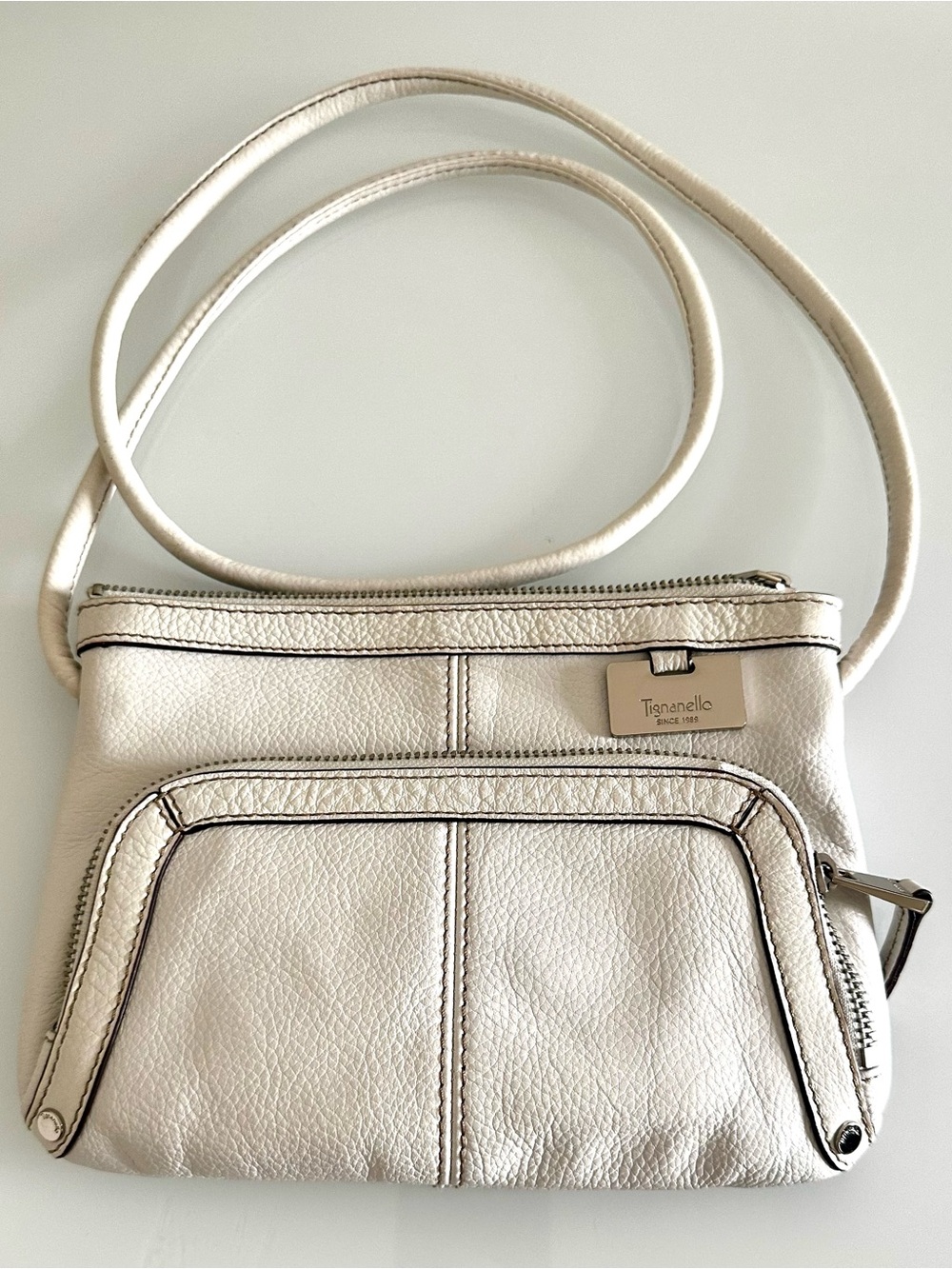 Tignanello Ivory Leather Crossbody Bag